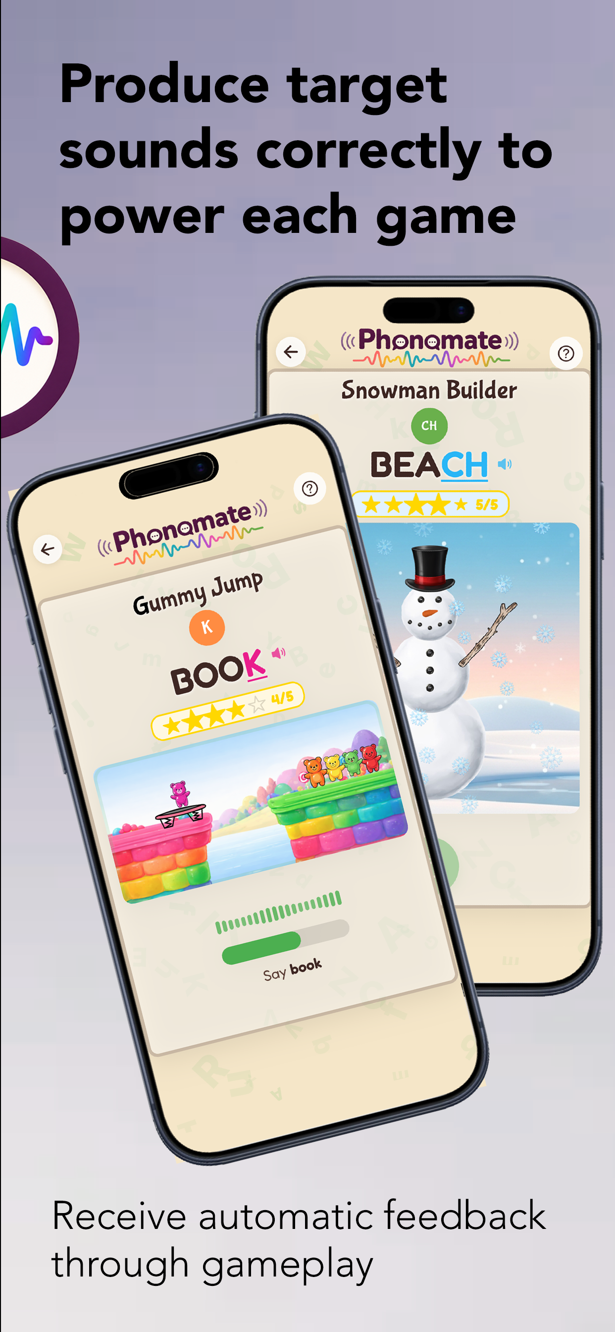 Gummy Jump and Snowman Builder games powered by voice